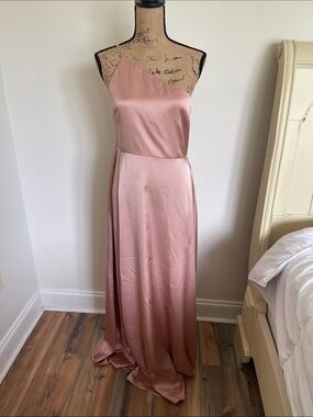 Show me your MUMU Women's Satin One-Shoulder Champagne Evening Dress, size L